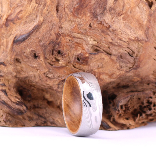 Damascus Koa Wood Men's Wedding Band 8MM - Rings By Pristine