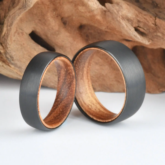 Koa Wood Tungsten Men's Wedding Band 8MM - Rings By Pristine