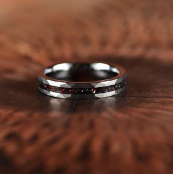 Grey Hammered Tungsten Dinosaur Bone and Meteorite Women's Wedding Band 4MM - Rings By Pristine