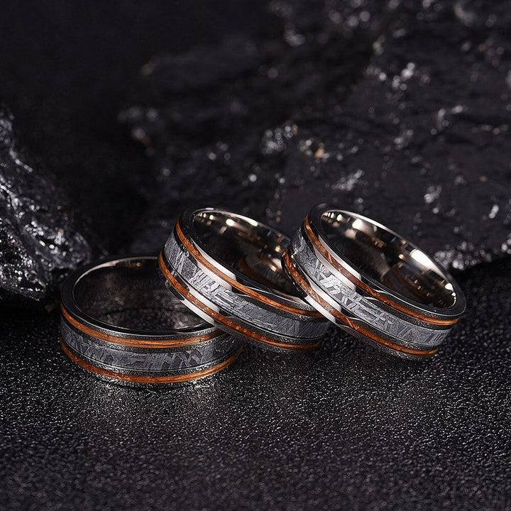 Meteorite Koa Wood Guitar String Men's Wedding Band 8MM - Rings By Pristine