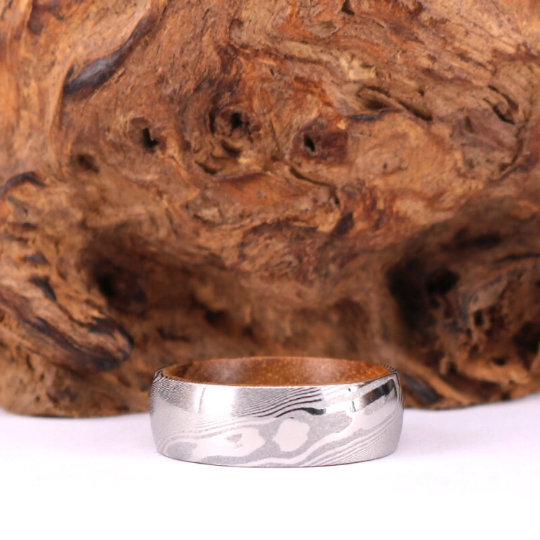 Damascus Koa Wood Men's Wedding Band 8MM - Rings By Pristine