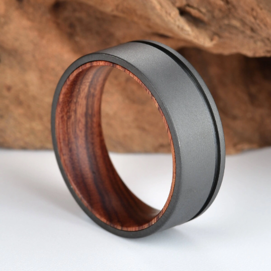 Titanium Iron Wood Men's Wedding Band 8MM - Rings By Pristine