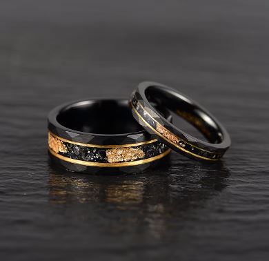 Gold Foil Tungsten and Meteorite Men's Wedding Band 8MM - Rings By Pristine