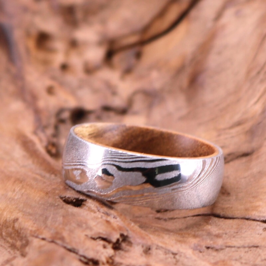Damascus Koa Wood Men's Wedding Band 8MM - Rings By Pristine