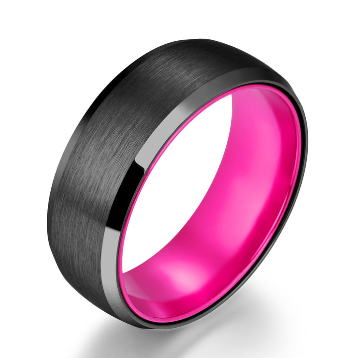 Pristine Passion Fuchsia Interior Tungsten Wedding Band 8MM - Rings By Pristine