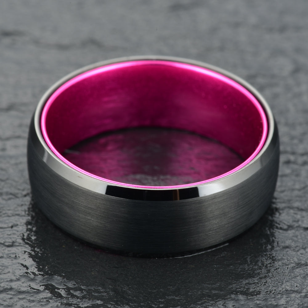 Pristine Passion Fuchsia Interior Tungsten Wedding Band 8MM - Rings By Pristine