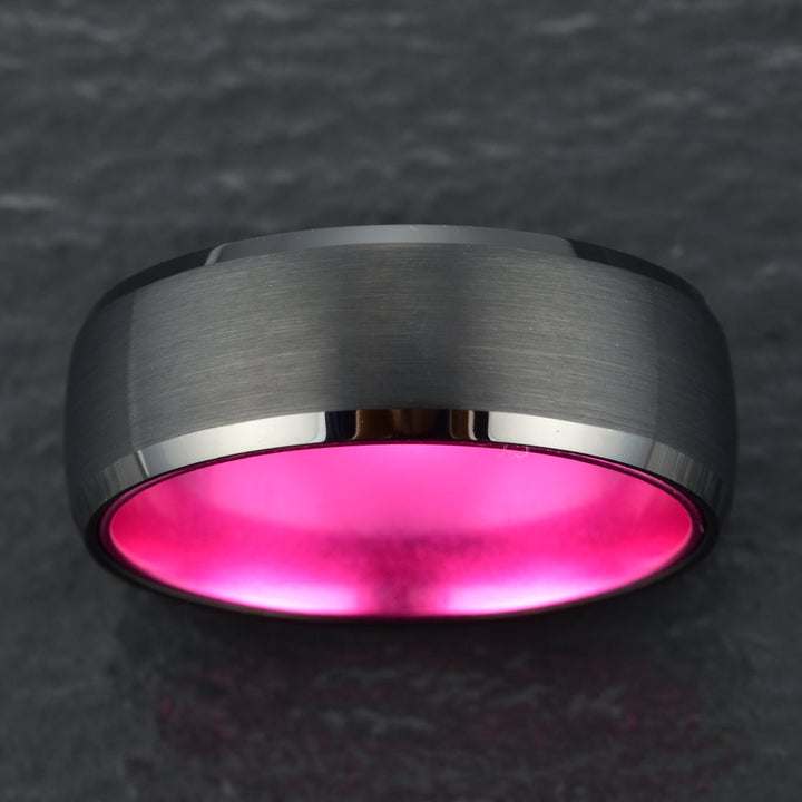Pristine Passion Fuchsia Interior Tungsten Wedding Band 8MM - Rings By Pristine