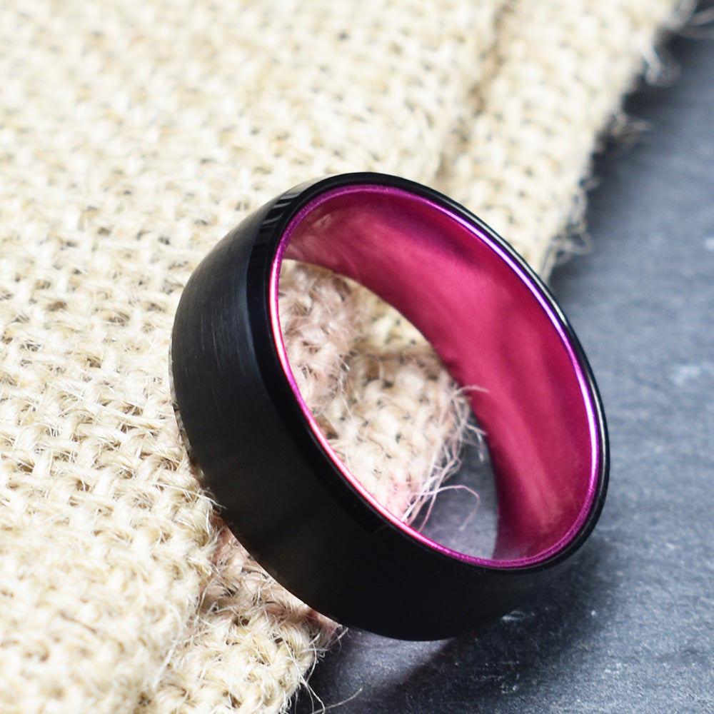 Pristine Passion Fuchsia Interior Tungsten Wedding Band 8MM - Rings By Pristine