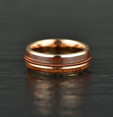 Koa Wood Rose Tungsten Guitar String Men's Wedding Band 8MM - Rings By Pristine