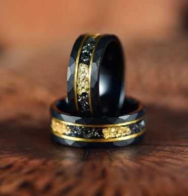 Gold Foil Tungsten and Meteorite Men's Wedding Band 8MM - Rings By Pristine