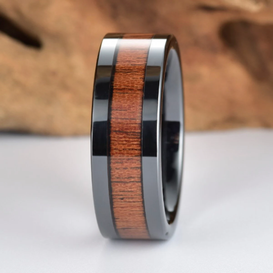 Rose Wood Black Ceramic Wedding Band 8MM - Rings By Pristine