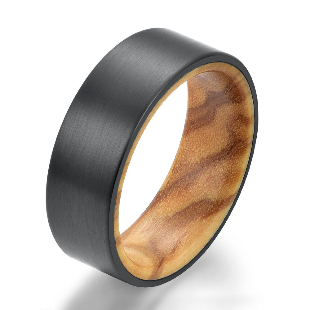 Zirconium Olive Wood Men's Wedding Band 8MM - Rings By Pristine