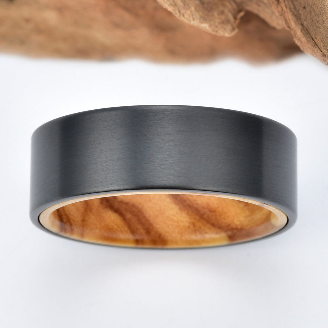 Zirconium Olive Wood Men's Wedding Band 8MM - Rings By Pristine