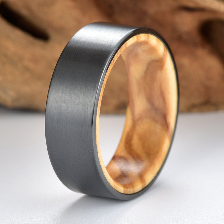 Zirconium Olive Wood Men's Wedding Band 8MM - Rings By Pristine
