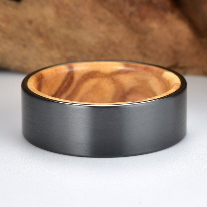 Zirconium Olive Wood Men's Wedding Band 8MM - Rings By Pristine