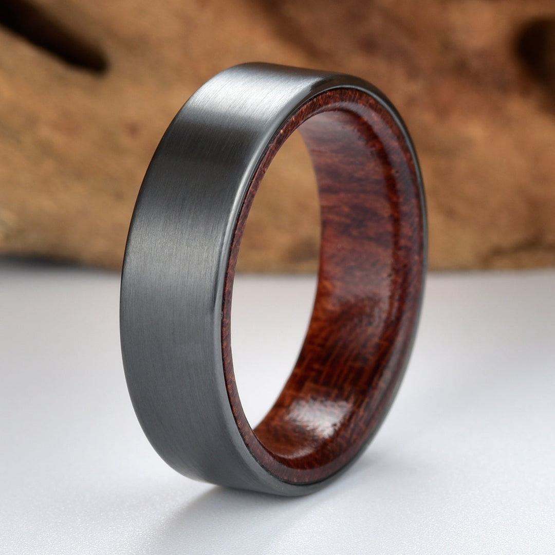 Zirconium Rose Wood Men's Wedding Band 6MM - Rings By Pristine