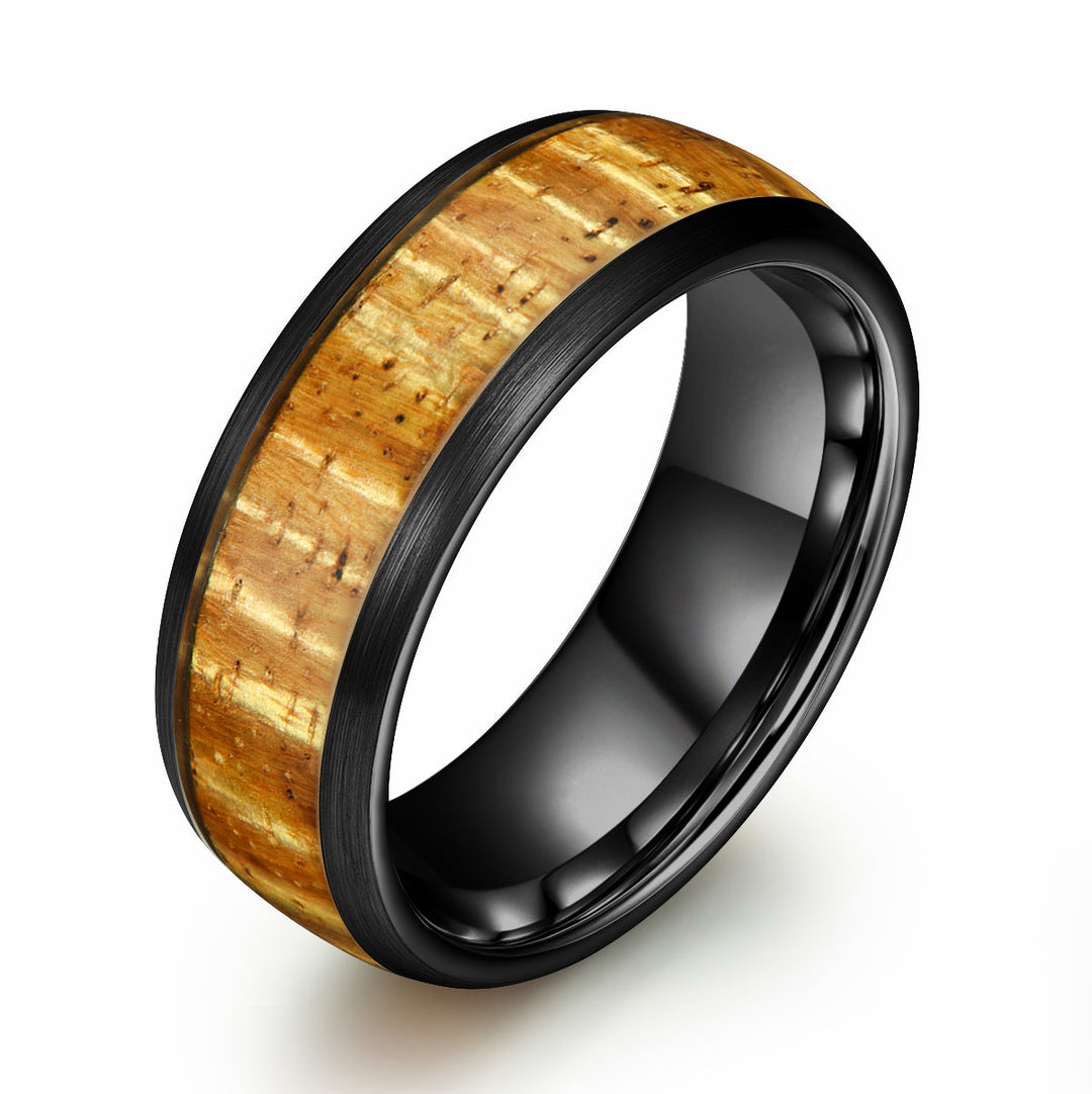Hawaiian Koa Wood Black Tungsten Mens Wedding Band 8MM
