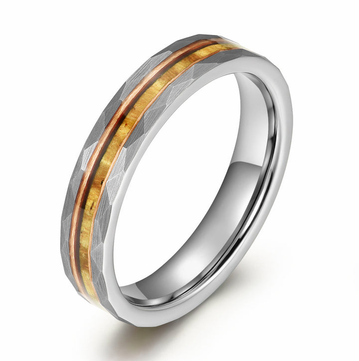 Hawaiian Koa Wood Abalone & Guitar String Tungsten Women's Wedding Ring 4MM - Rings By Pristine