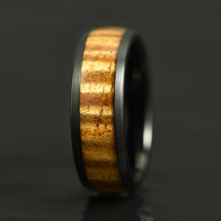 Hawaiian Koa Wood Black Tungsten Mens Wedding Band 8MM