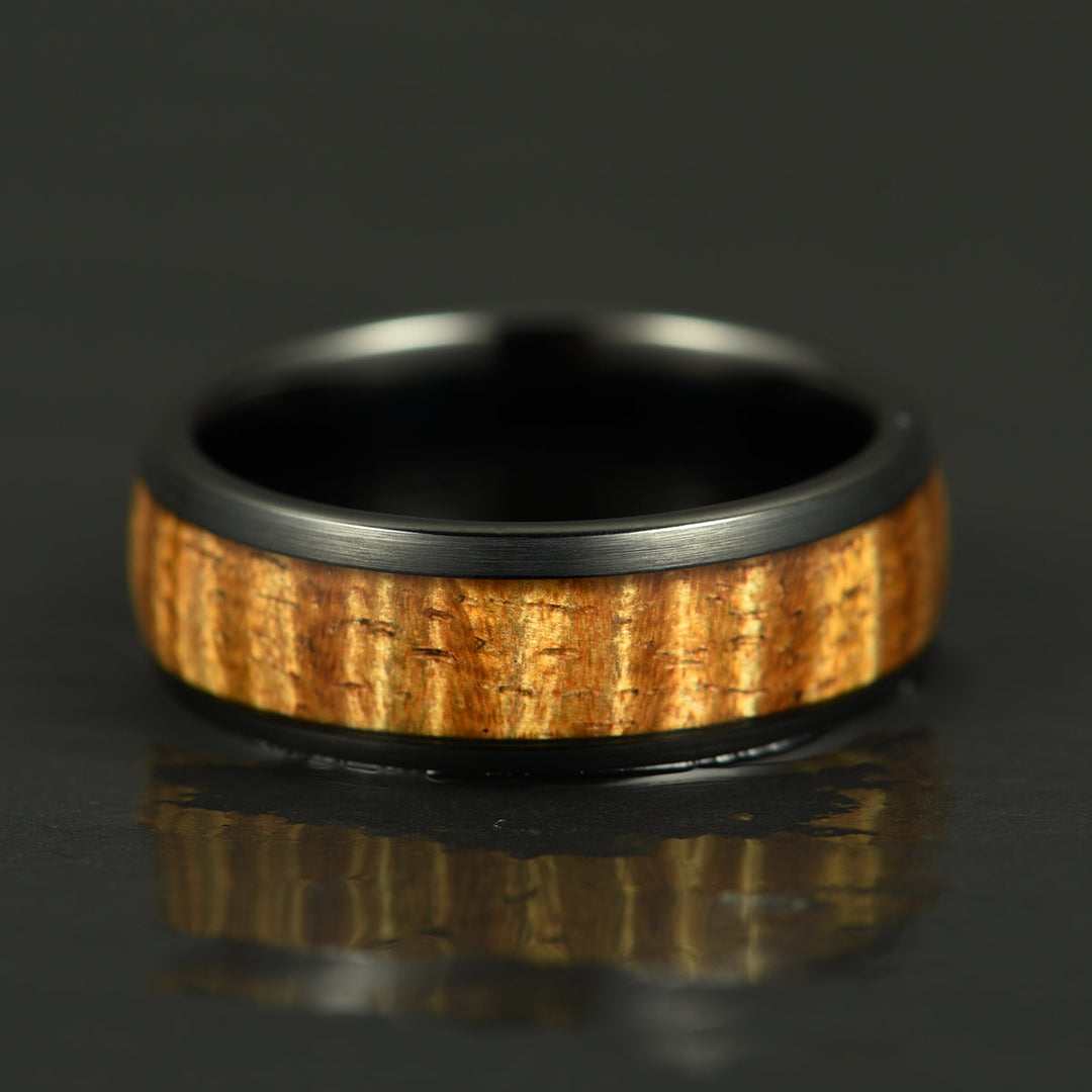 Hawaiian Koa Wood Black Tungsten Mens Wedding Band 8MM