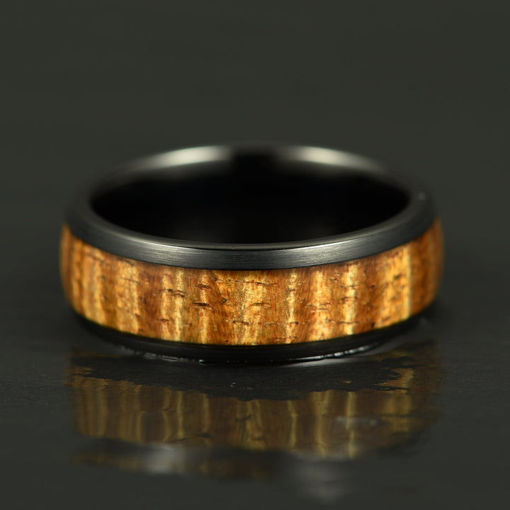 Hawaiian Koa Wood Black Tungsten Mens Wedding Band 8MM