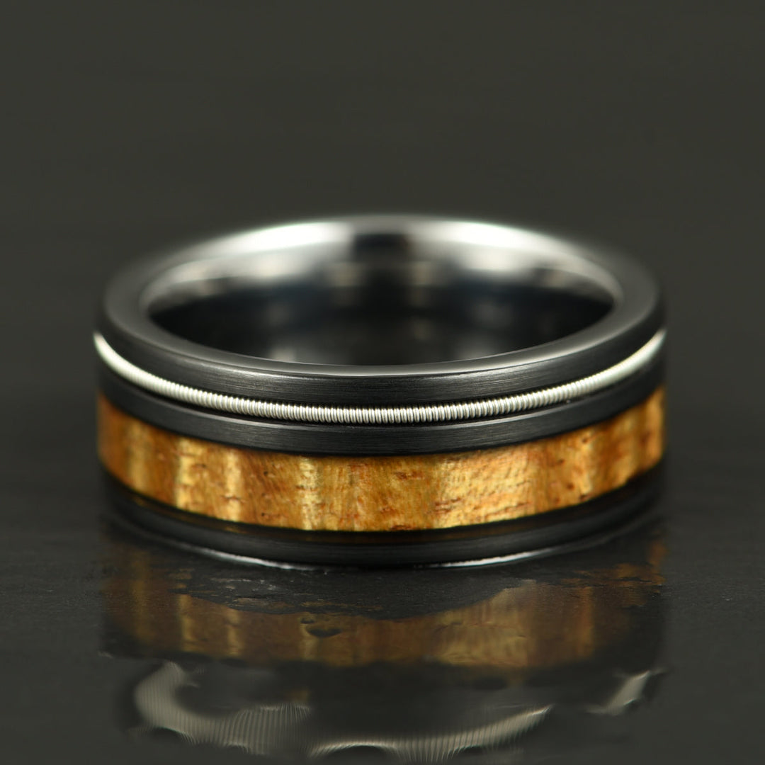 Hawaiian Koa Wood Guitar String Tungsten Mens Wedding Band 8MM