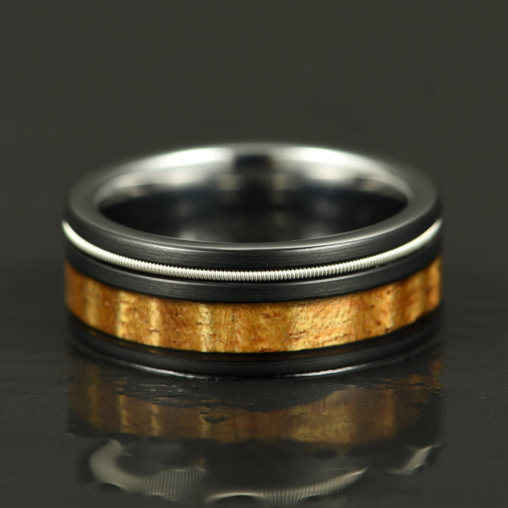 Hawaiian Koa Wood Guitar String Tungsten Mens Wedding Band 8MM
