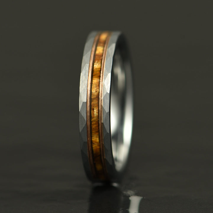 Hawaiian Koa Wood Abalone & Guitar String Tungsten Women's Wedding Ring 4MM - Rings By Pristine