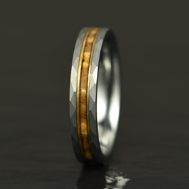 Hawaiian Koa Wood Hammered Tungsten Women's Wedding Band 4MM