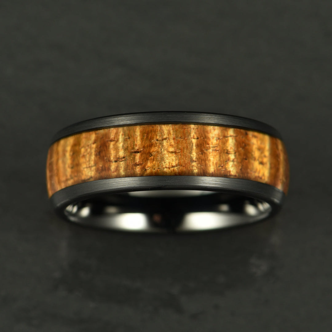 Hawaiian Koa Wood Black Tungsten Mens Wedding Band 8MM