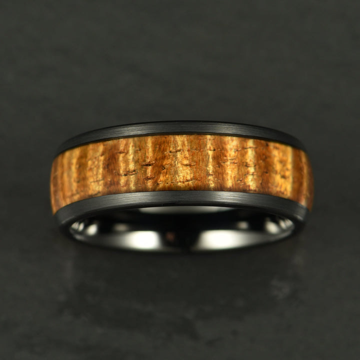 Hawaiian Koa Wood Black Tungsten Mens Wedding Band 8MM