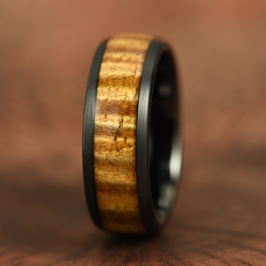 Hawaiian Koa Wood Black Tungsten Mens Wedding Band 8MM