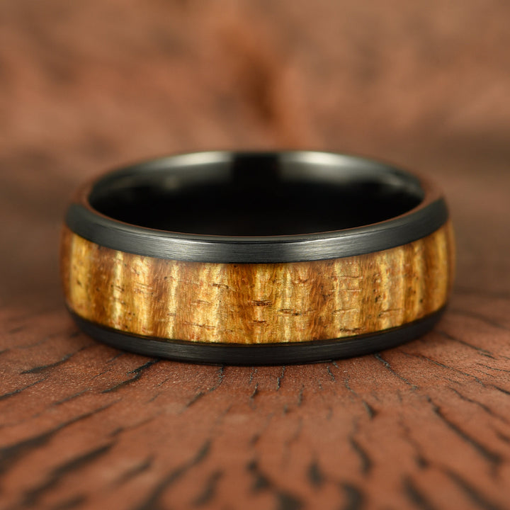 Hawaiian Koa Wood Black Tungsten Mens Wedding Band 8MM