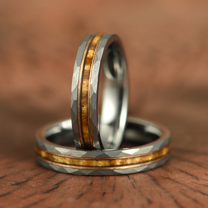 Hawaiian Koa Wood Abalone & Guitar String Tungsten Women's Wedding Ring 4MM - Rings By Pristine