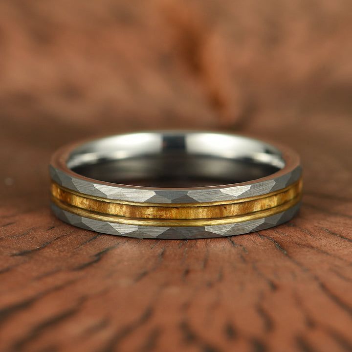 Hawaiian Koa Wood Hammered Tungsten Women's Wedding Band 4MM