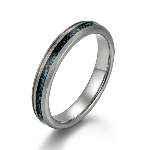 Crushed Turquoise Grey Tungsten Women's Wedding Band 4MM - Rings By Pristine