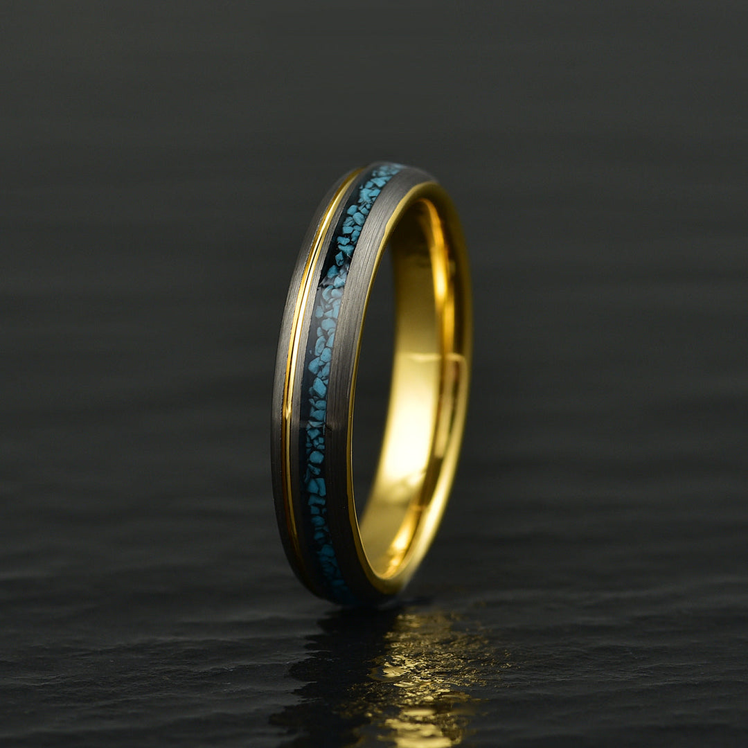 Yellow Tungsten Crushed Turquoise Women's Wedding Band 4MM - Rings By Pristine