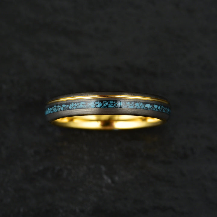 Yellow Tungsten Crushed Turquoise Women's Wedding Band 4MM - Rings By Pristine