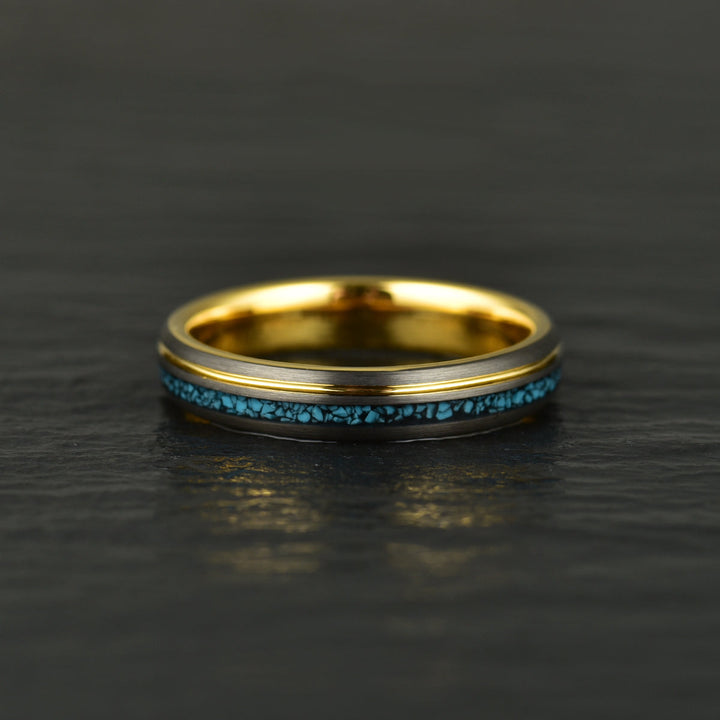 Yellow Tungsten Crushed Turquoise Women's Wedding Band 4MM - Rings By Pristine