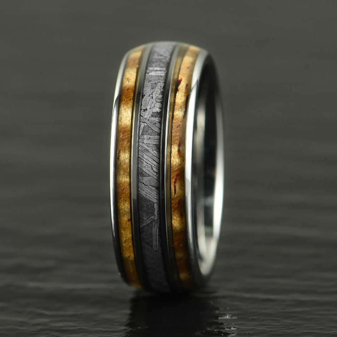 Hawaiian Koa Wood & Meteorite Tungsten Mens Wedding Ring 8MM - Rings By Pristine