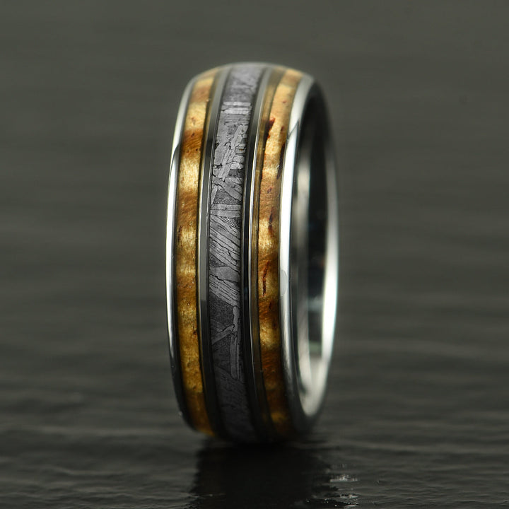 Hawaiian Koa Wood & Meteorite Tungsten Mens Wedding Ring 8MM - Rings By Pristine