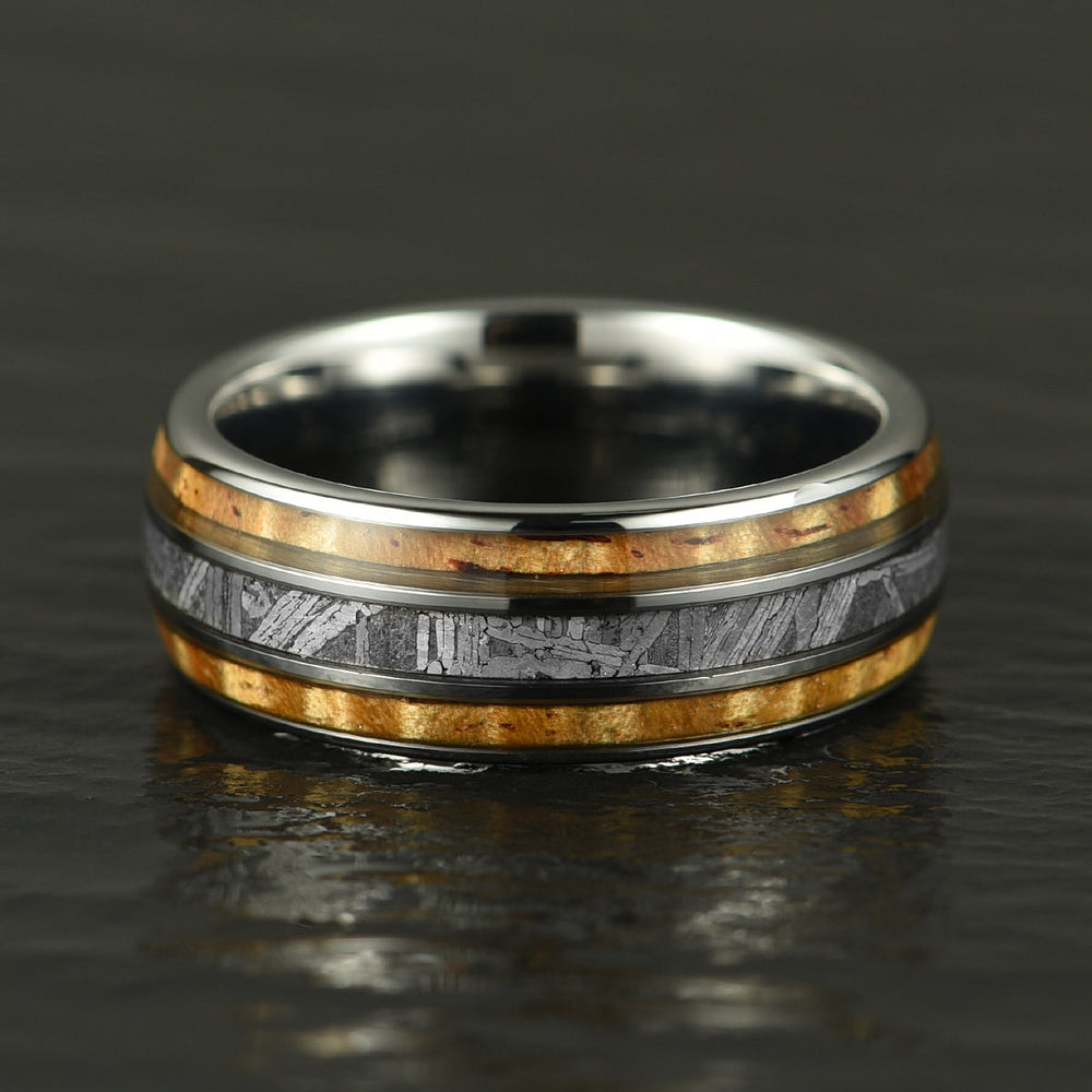Hawaiian Koa Wood & Meteorite Tungsten Mens Wedding Ring 8MM - Rings By Pristine