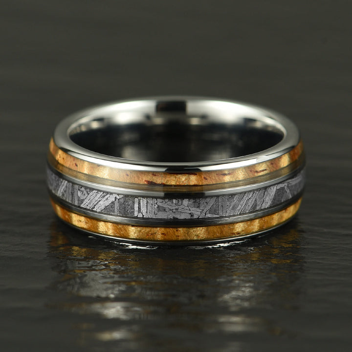 Hawaiian Koa Wood & Meteorite Tungsten Mens Wedding Ring 8MM - Rings By Pristine