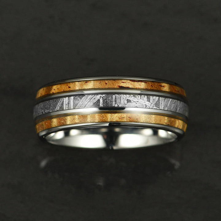Hawaiian Koa Wood & Meteorite Tungsten Mens Wedding Ring 8MM - Rings By Pristine