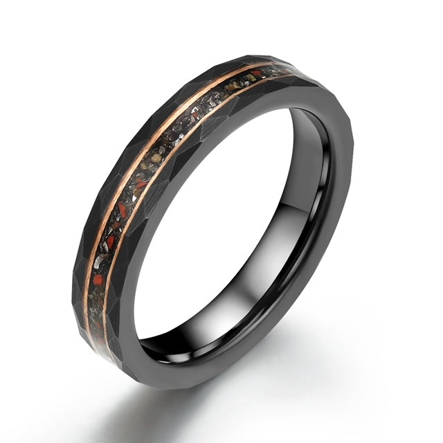 Dinosaur Bone and Meteorite Tungsten Women's Wedding Band 4MM - Rings By Pristine