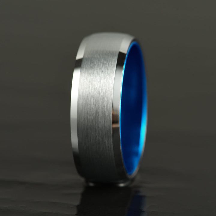 Pristine Passion Blue Interior Silver Tungsten Wedding Band 8MM - Rings By Pristine