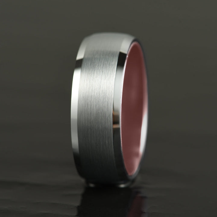 Pristine Passion Rose Interior Silver Tungsten Wedding Band 8MM - Rings By Pristine