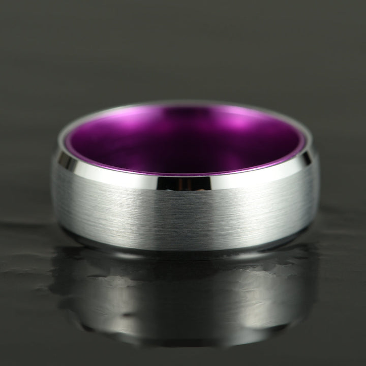 Pristine Passion Purple  Interior Silver Tungsten Wedding Band 8MM - Rings By Pristine