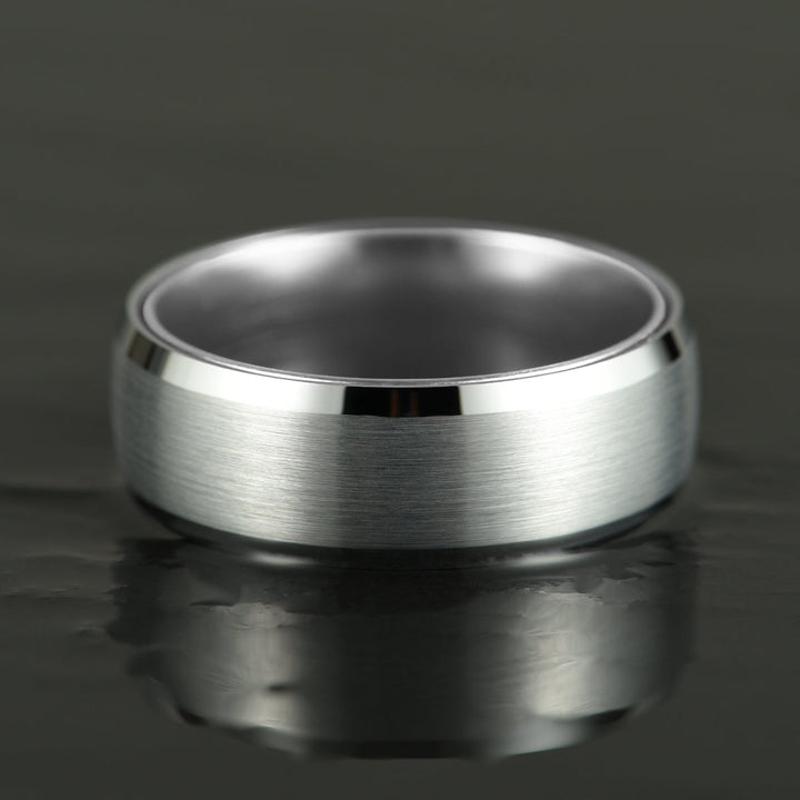 Pristine Passion Silver Interior Silver Tungsten Wedding Band 8MM - Rings By Pristine
