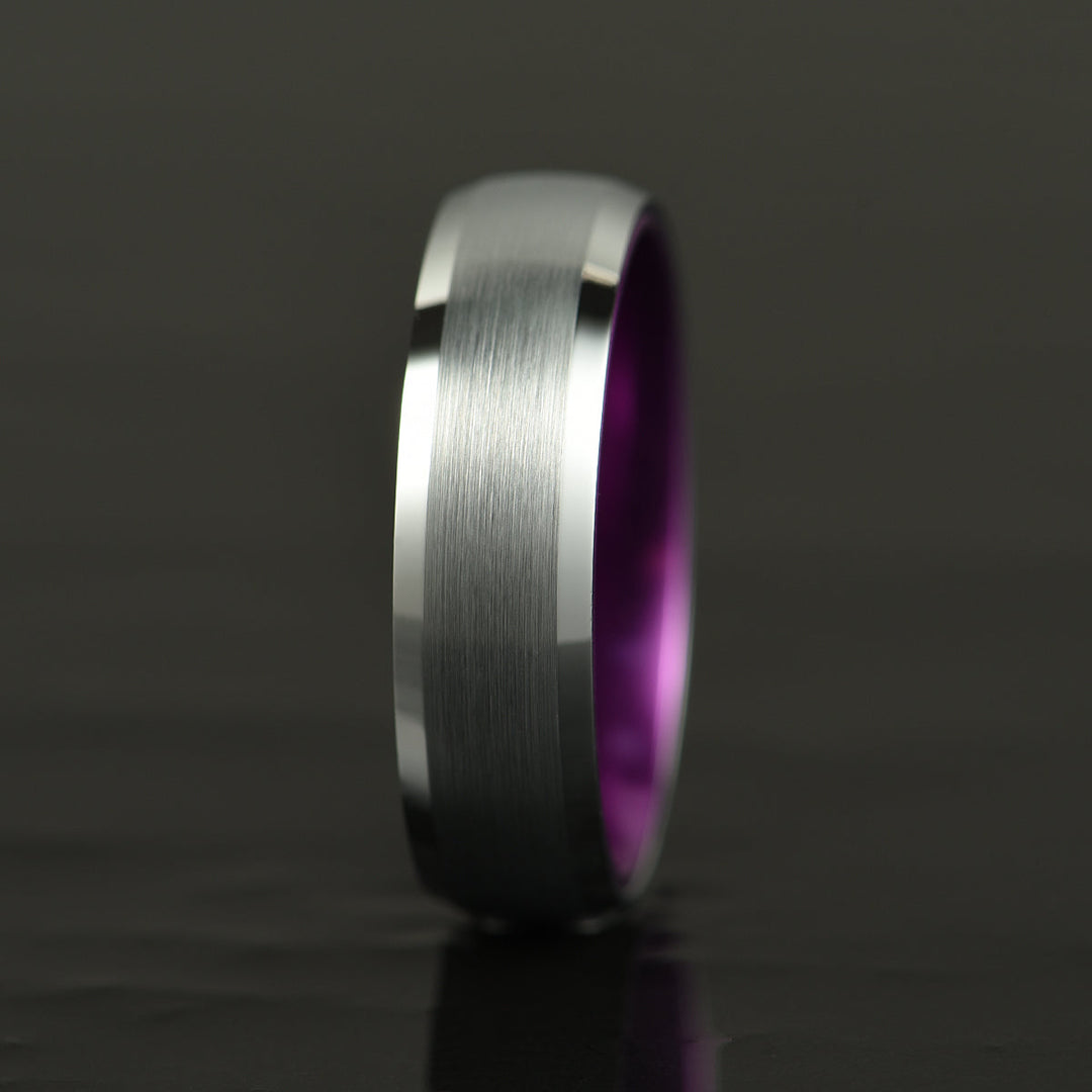 Pristine Passion Purple  Interior Silver Tungsten Wedding Band 4MM - Rings By Pristine